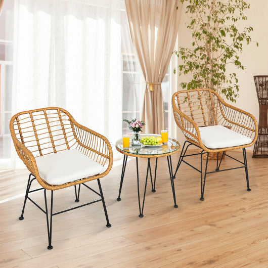 3 Pieces Rattan Furniture Set with Cushioned Chair Table-Black - Set Shop and Smile