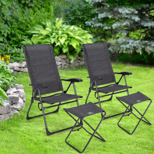 4 Pieces Patio Adjustable Back Folding Dining Chair Ottoman Set-Black - Set Shop and Smile