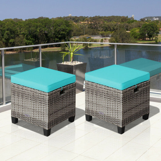 2 Pieces Patio Rattan Ottoman Seat with Removable Cushions-Beige - Set Shop and Smile