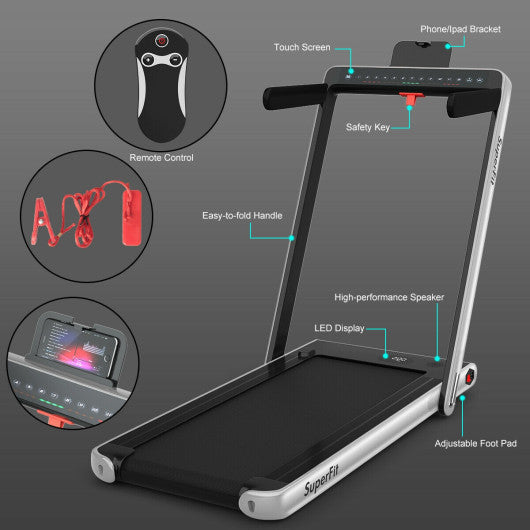 2-in-1 Electric Motorized Health and Fitness Folding Treadmill with Dual Display-Silver - Set Shop and Smile