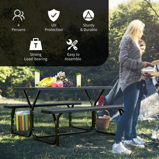 HDPE Outdoor Picnic Table Bench Set with Metal Base-Black - Set Shop and Smile