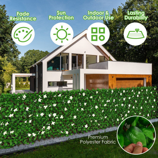 4 Pieces Expandable Faux Ivy Privacy Screen Fence Panel Pack with Flower-Purple - Set Shop and Smile