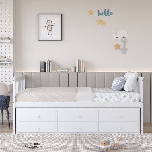 Twin Captain’s Bed with Trundle and 3 Storage Drawers-Dark Brown - Set Shop and Smile