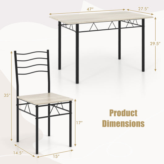 5 Pieces Wood Metal Dining Table Set with 4 Chairs-Natural - Set Shop and Smile