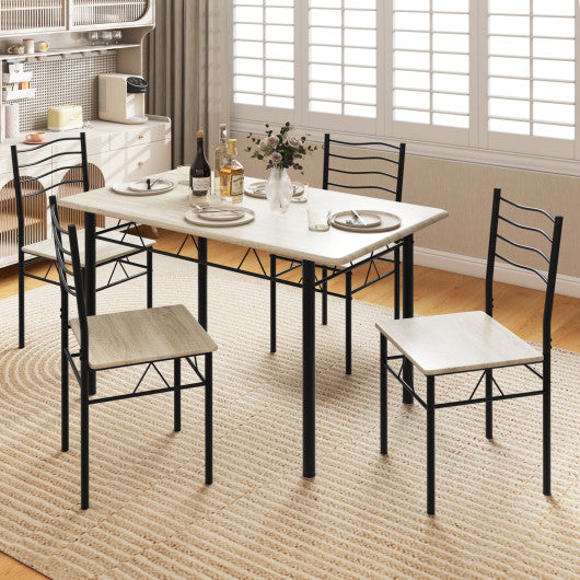 5 Pieces Wood Metal Dining Table Set with 4 Chairs-Natural - Set Shop and Smile