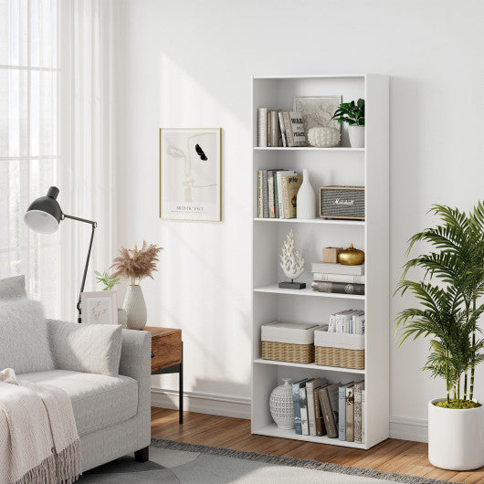 5-Shelf Storage Bookcase Modern Multi-Functional Display Cabinet-White - Set Shop and Smile
