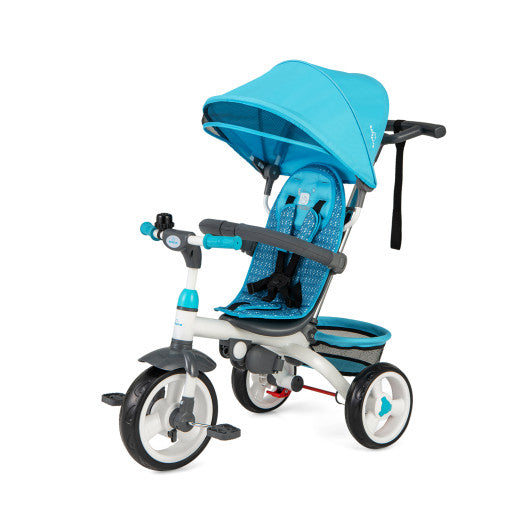 4-in-1 Detachable Baby Stroller Tricycle with Round Canopy -Blue - Set Shop and Smile