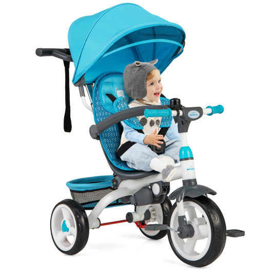 4-in-1 Detachable Baby Stroller Tricycle with Round Canopy -Blue - Set Shop and Smile