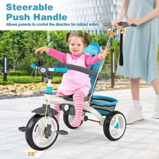 4-in-1 Detachable Baby Stroller Tricycle with Round Canopy -Blue - Set Shop and Smile