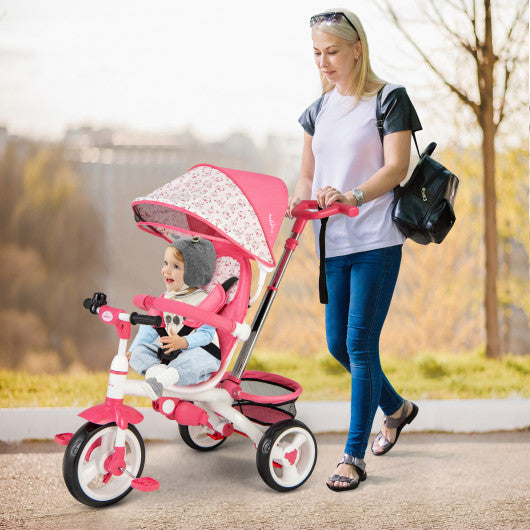 4-in-1 Detachable Baby Stroller Tricycle with Round Canopy -Pink - Set Shop and Smile