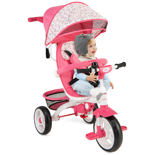 4-in-1 Detachable Baby Stroller Tricycle with Round Canopy -Pink - Set Shop and Smile