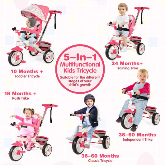 4-in-1 Detachable Baby Stroller Tricycle with Round Canopy -Pink - Set Shop and Smile