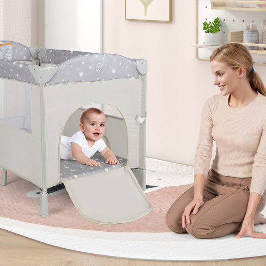 5-in-1 Portable Baby Beside Sleeper Bassinet Crib Playard with Diaper Changer-Beige