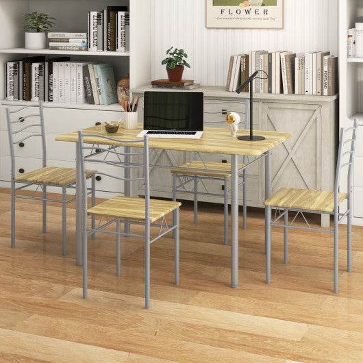 5 Pieces Wood Metal Dining Table Set with 4 Chairs-Walnut - Set Shop and Smile