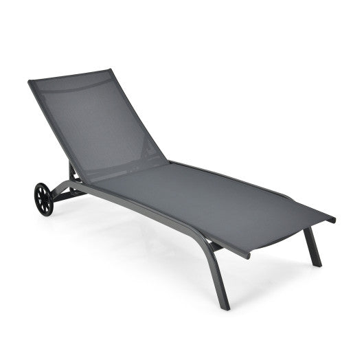 6-Poisition Adjustable Outdoor Chaise Recliner with Wheels-Gray - Set Shop and Smile