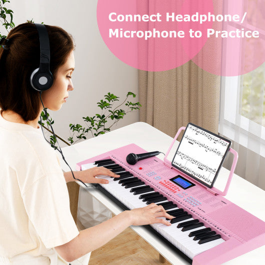 61-Key Electric Piano Keyboard for Beginner-Pink - Set Shop and Smile