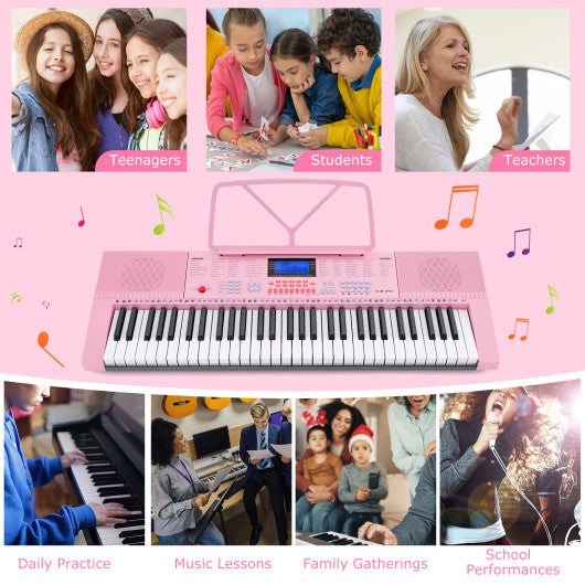 61-Key Electric Piano Keyboard for Beginner-Pink - Set Shop and Smile