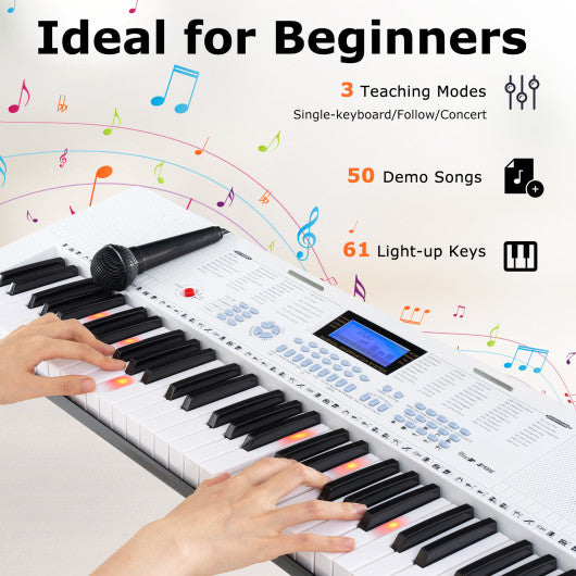 61-Key Electric Piano Keyboard for Beginner-White - Set Shop and Smile