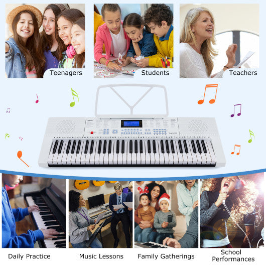 61-Key Electric Piano Keyboard for Beginner-White - Set Shop and Smile