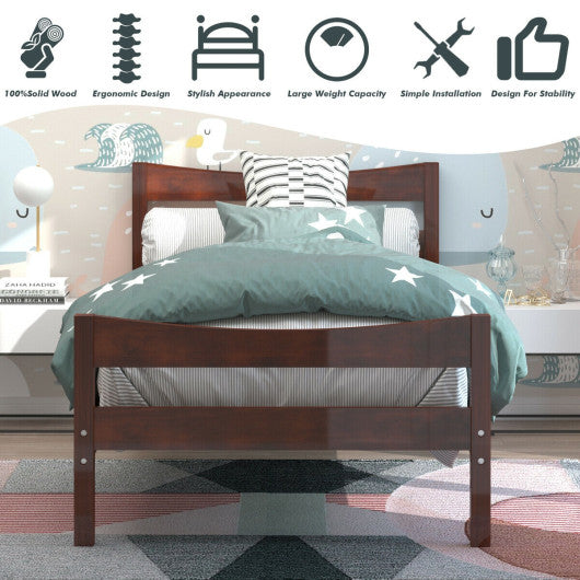 Twin Size Rustic Style Platform Bed Frame with Headboard and Footboard-Dark Brown - Set Shop and Smile