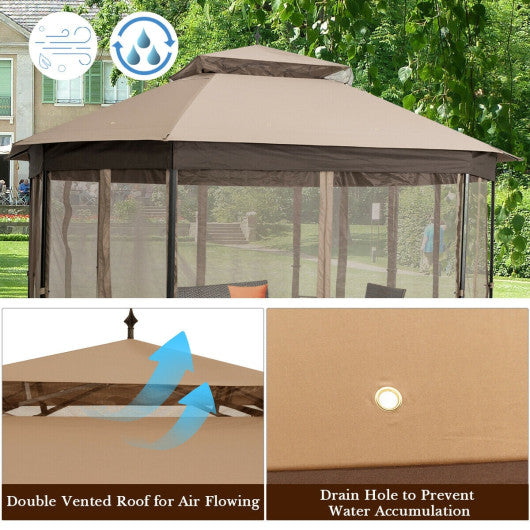 10’x 12’ Octagonal Patio Gazebo-Beige - Set Shop and Smile