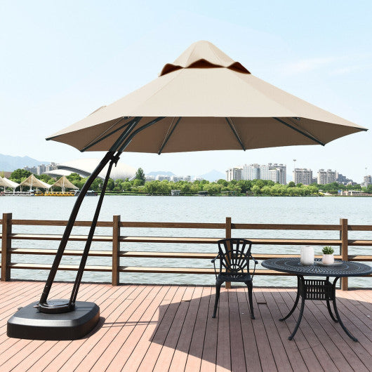 11 Feet Outdoor Cantilever Hanging Umbrella with Base and Wheels-Beige - Set Shop and Smile