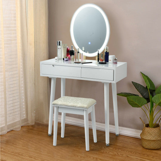 Touch Screen Vanity Makeup Table Stool Set with Lighted Mirror-Gray - Set Shop and Smile