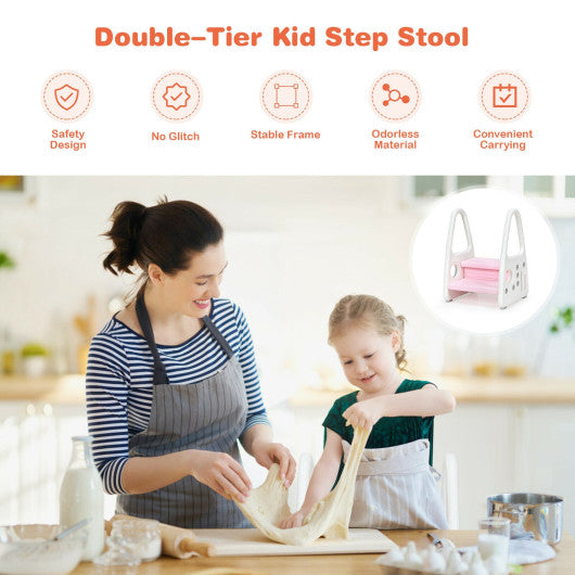 Kids Step Stool Learning Helper with Armrest for Kitchen Toilet Potty Training-Blue - Set Shop and Smile