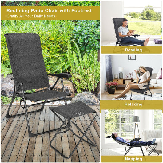 4 Pieces Patio Adjustable Back Folding Dining Chair Ottoman Set-Black - Set Shop and Smile