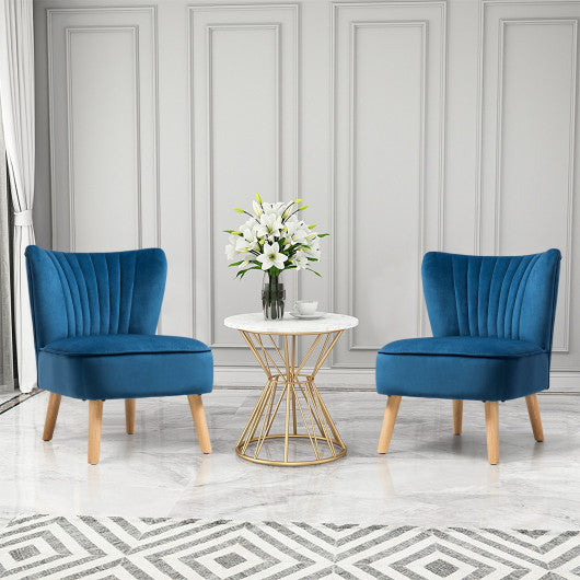 Modern Armless Velvet Accent Chair with Wood Legs-Blue - Set Shop and Smile