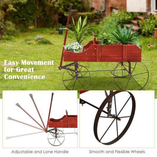 Wooden Wagon Plant Bed With Wheel for Garden Yard-Brown - Set Shop and Smile