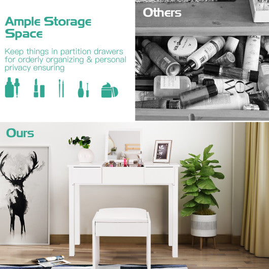 Vanity Makeup Dressing Table Set with Flip Top Mirror and Cushioned Stool-Black - Set Shop and Smile