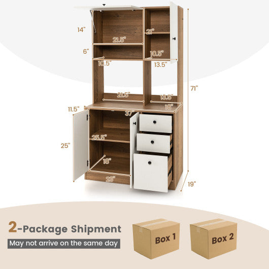 71 Inch Kitchen Pantry with 3 Storage Cabinet and 3 Deep Drawers-White - Set Shop and Smile