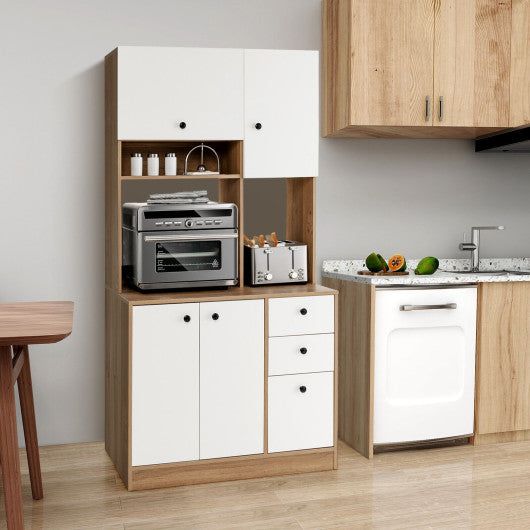 71 Inch Kitchen Pantry with 3 Storage Cabinet and 3 Deep Drawers-White - Set Shop and Smile