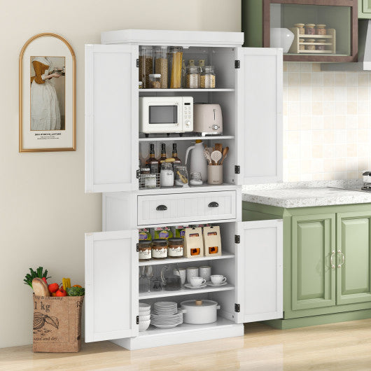 Cupboard Freestanding Kitchen Cabinet w/ Adjustable Shelves-White - Set Shop and Smile