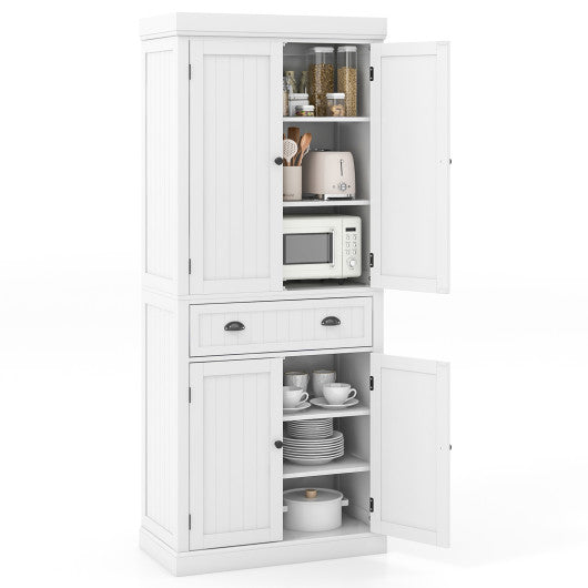 Cupboard Freestanding Kitchen Cabinet w/ Adjustable Shelves-White - Set Shop and Smile