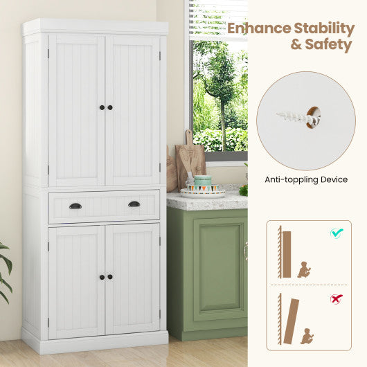 Cupboard Freestanding Kitchen Cabinet w/ Adjustable Shelves-White - Set Shop and Smile