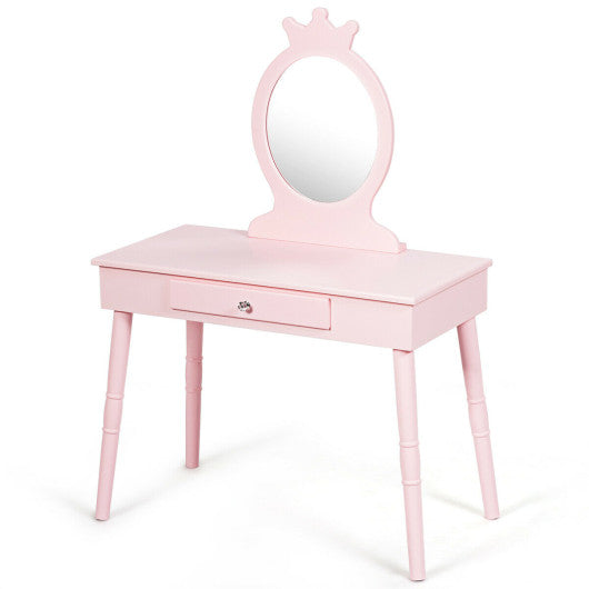 Kids Vanity Makeup Table & Chair Set Make Up Stool-White - Set Shop and Smile