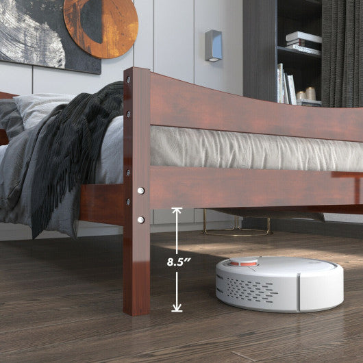 Twin Size Rustic Style Platform Bed Frame with Headboard and Footboard-Dark Brown - Set Shop and Smile