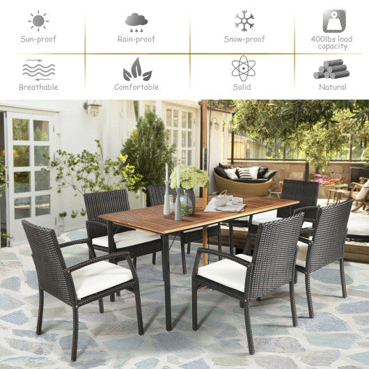 7 Pieces Patio Rattan Cushioned Dining Set with Umbrella Hole-Black - Set Shop and Smile