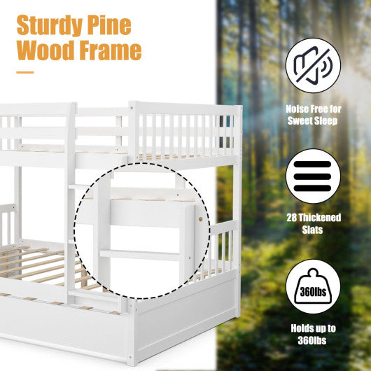 Full over Full Bunk Bed Platform Wood Bed with Ladder-Brown - Set Shop and Smile