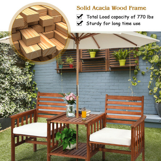 3 pcs Outdoor Patio Table Chairs Set Acacia Wood Loveseat-Red - Set Shop and Smile