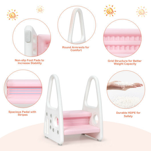 Kids Step Stool Learning Helper with Armrest for Kitchen Toilet Potty Training-Blue - Set Shop and Smile