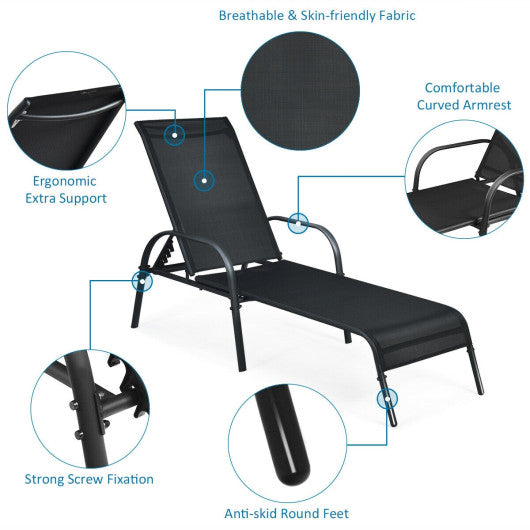 2 Pcs Outdoor Patio Lounge Chair Chaise Fabric with Adjustable Reclining Armrest-Brown - Set Shop and Smile