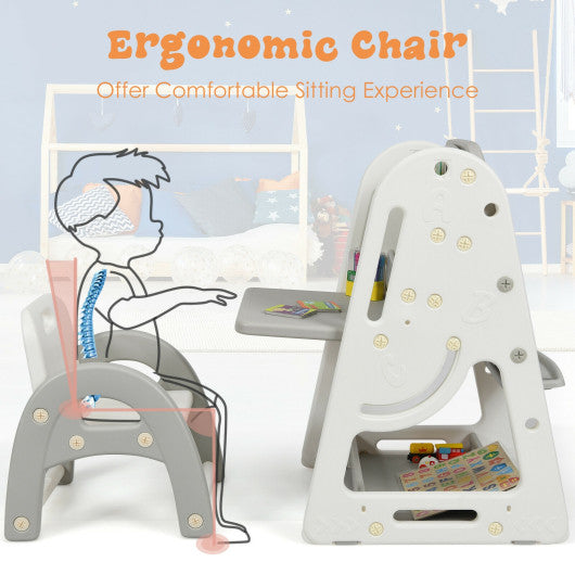 2-in-1 Kids Easel Desk Chair Set Book Rack Adjustable Art Painting Board-Blue - Set Shop and Smile