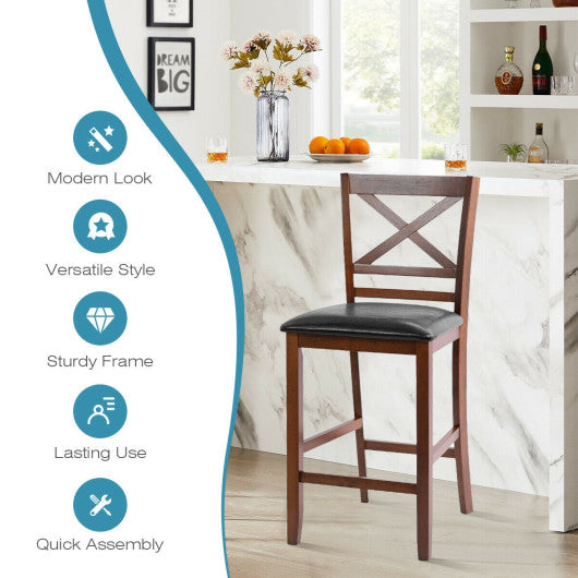 Set of 2 Bar Stools 24 Inch Counter Height Chairs with Rubber Wood Legs - Set Shop and Smile