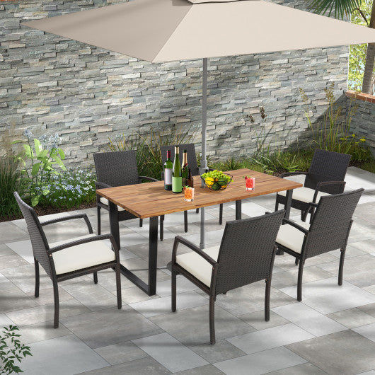 7 Pieces Outdoor Wicker Chair and Dining Table Set - Set Shop and Smile