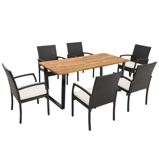 7 Pieces Outdoor Wicker Chair and Dining Table Set - Set Shop and Smile
