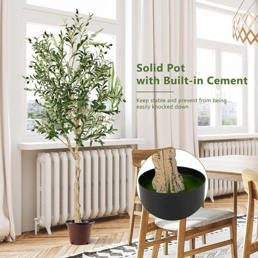 6 Feet Artificial Olive Tree in Cement Pot-1 Piece - Set Shop and Smile