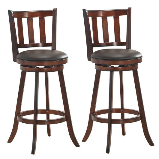 2 Pieces 360 Degree Swivel Wooden Counter Height Bar Stool Set with Cushioned Seat-31 inches - Set Shop and Smile